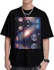 [EdWal] Universe Galaxy Outer Space Print Soft Cotton Short Sleeve T Shirt Womens Crewneck Short Sleeve Fashion Casual Shirts Unisex