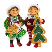 Karen Didion Figurine Gingerbread Elf Set Girl Boy Christmas