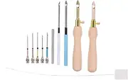 CIMAXIC 1Set DIY Embroidery Kit with Punch Needles and Wooden Handle Comfortable Grip for Beginners Versatile for Clothing Pillows and Crafts Durable and Portable Embroidery Tool