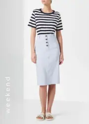 [ DAVID LAWRENCE ] Womens Light Blue Portia Linen Skirt NEW RRP$159 | Size AU 16