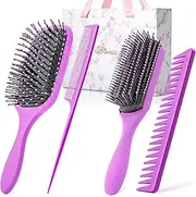 [CMM CREATIONS] Hair brush Set, comb and hair brushes for women, detangling Brush, wet brush, comb set for black hair, paddle brush for thick hair, pink hair brush, Mother’s Day gift, 4 pcs