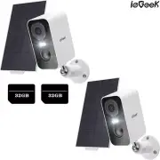 2x ieGeek 2K 3MP Solar Security Camera WiFi 5200mA Battery Powered CCTV+32G Card
