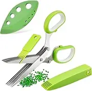 3PCS Gourmet Herb Scissors Set - Stainless steel 5-Blade Multi-Purpose kitchen Scissors With Safety Cover And Cleaning Comb - Cutter/Chopper/Chopper For Herbs - Kitchen Gadgets