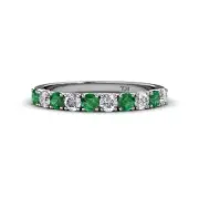 Emerald & Diamond 10 Stone Wedding Band 0.90 ctw 925 Sterling Silver JP:163251