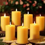 MAKALONE 12 Pack Beeswax Candles,Beeswax Pillar Candles，384 Hours Long Burning Pure Beeswax Candles，Dripless Bees Wax Candles for Home，Organic Bees Wax Pillar Candles Bulk for Dinner- 2x3 inch