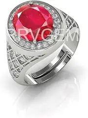 [RRVGEM] Natural Ruby RING 4.50 Carat Certified Handcrafted Finger Ring With Beautifull Stone manik RING Silver Plated for Men and Women, Silver, Ruby