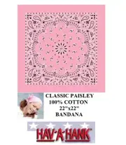 Hav A Hank Cotton Lt PINK Classic PAISLEY Bandana Head Neck Scarf Face Mask Wrap