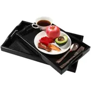 2 Pcs Wood Serving Tray With Handles Plastic Coffee Table Kitchen Counterp Gra
