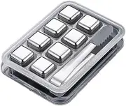 AIMALL Stainless Steel Whiskey Stones x 8 Ice Cubes with Tong,High Cooling Technology, Reusable Cooling Ice Cube, Whiskey Gifts for Men