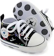 [Carphone Warehouse] Baby Boys Girls Star High Top Sneaker Soft Anti-Slip Sole Newborn Infant First Walkers Canvas Denim Shoes, A12-black, 12-18 Months Toddler