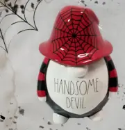 NEW Rae Dunn Halloween Canister with Sealed Lid "Handsome Devil" Red Black