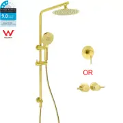 KYLINS Brushed Gold Twin Shower Set Sliding Rail 8'' Head Handheld Mixer Taps