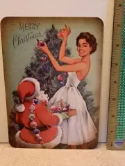 Christmas Decor Holiday Vintage Style Die Cut Cardboard Santa Lady Tree 5 X 7”