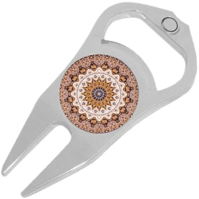 Mandala Pattern Golf Ball Marker Divot Repair Tool Bottle Opener