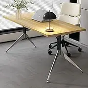 HOLGVE Conference Table, Small Office Computer Desk, Y-Shaped Metal Legs Training Seminar Table, for Small Space Rectangle Meeting Table(Wood,62.9x23.6in/160x60cm)