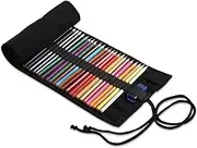 72 Slots Canvas Pencil Roll Wrap, Handmade Roll-Up Canvas Pencil Wrap, Colored Pencils Wrap, for Artists Painting, Sketchers, Student (Black)