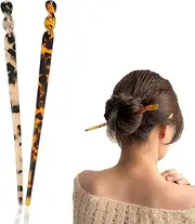 Reayou 2 Pack Hair Sticks Acetate Resin Chopstick Vintage Chinese Style,Hair Sticks Accessories Tortoise Shell Hairpin,Disk Hair Sticks Hair Styling Pins for Women Girls (Tortoiseshell)