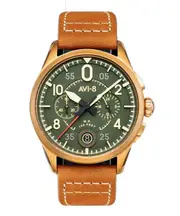AVI-8 Spitfire Lock Chronograph Leather Strap Green Dial AV-4089-02 Mens Watch