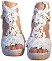 [MiLanolce] Women's Platform Sandals Wedge Open Toe Ankle Strap lace Wedding Shoes Bridesmaid Shoes