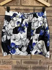 Portmans Skirt Size 12 BNWT White Blue Black Floral Drawings Pattern RRP $89.95