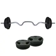 30kg Rubber Coated Cast Iron Weight Plate + 120cm Super Curl Barbell Weight Set