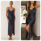 Billy J Elsa Midi Dress Navy Satin Bridesmaids Formal Size AU 10 / US 6 NWT