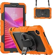 Kids Case Compatible with Lenovo Tab One - TB305FU 8.7-inch/Lenovo Tab K9 [ZAF20010JP] 2025, Protective Cover with 360 Rotating Stand/Hand Strap/Shoulder Belt (Orange)