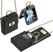 Weave Pattern Cross-Body Mini Backpack Phone Case Suitable for Samsung Galaxy Z Flip 6, Folding Leather PU Bag with Chain for Z Flip6, Multi-Function Holster (Black (Bag&Case), for Flip 6)