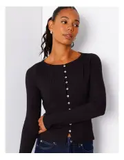 [Grab Denim] Button Through Long Sleeve Tee in Black
