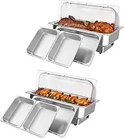 2 Pack Electric Chafing Dishes Buffet Set,Roll Top Catering Chafer Server Food Warmer with Cover and 1 Full-Size Pan & 2 Half-Size Pans for Party Wedding Banquet