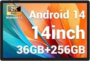 FASTWD Tablet 14 Inch Android 14 Tablet 5G WiFi/Octa-Core, 36GB RAM + 256GB ROM (1TB TF), 11580mAh, Widevide L3,2000 x 1200HD, GPS,GMS,BT 5.0, Black