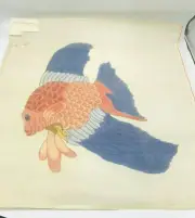 Vintage Hand Painted Needlepoint Pattern Large Koi Fish Japanese Asian Zen