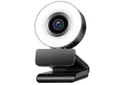 2K FHD Webcam with Microphone Ring Light Adjustable Brightness USB Web Camera Black