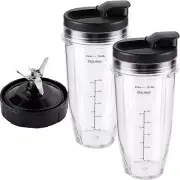 5-piece Blender Replacement Parts 24oz Ninja Blender Cups with To-Go Lids, 7 Fin