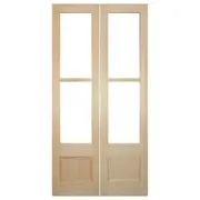 Pair of Tall Internal Glazed French 82cm Door, Raw Raw Hemlock Veneer & Clear