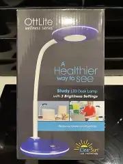OttLite Wellness Series STUDY LED Desk Lamp Blue & White