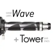 KiWAV Motorcycle Wave Grips Dark Gray with Tower Bar Ends Silver/Silver