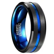 NEW TRENDING Tungsten Carbide Alloy Mens Thin Blue Line Ring Impact Resistant 10