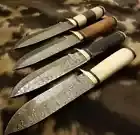 4pcs, Custom Made Hand Forged Knives With Rose Wood/ Bone/ Black