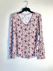 Melrose And Market Nordstrom Size Small Floral Blouse Top Roses Rayon Button NEW