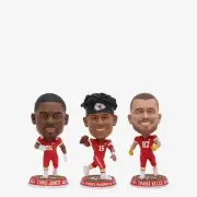 Mahomes Kelce Jones Kansas City Chiefs Field Stripe Mini Bighead Bobblehead Set