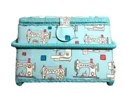 DRITZ SEWING BASKET 10 X 10 X 7 WITH PLASTIC TRAY SEWING MACHINE PRINT NWT