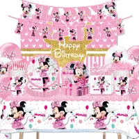 在飛比找蝦皮購物優惠-粉色米妮米奇米老鼠生日派對餐具紙盤紙杯紙巾橫幅裝飾派對用品