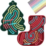 Double-Sided Sensory Activity Board 2 Pack Silicone Fidget Toy with 36 Strings for ADHD, Autism & Stress Relief (Green+red)