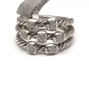 New DAVID YURMAN Confetti Narrow Ring in Sterling Silver and Pave Diamond Size 7