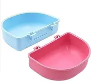 2 PcsRabbit Food Water Bowl, Guinea Pig Plastic Food Basin Dish, Chinchilla Hanging Portable Feeding Bowl (Pink and Blue)