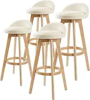 La Bella Leila Bar Stools Set of 4 – 360° Swivel Black PVC Leather Seat, Solid Plywood Legs with Footrest – Mid-Century Modern & Scandinavian Style – 72cm Height, Easy Assembly
