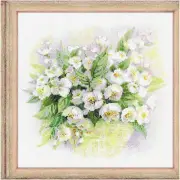 Jasmine Dreams Watercolor Cross Stitch Kit - 11" x 11" | 14 ct. White AIDA | 21