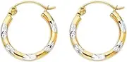[JewelryWeb] 14k Yellow Gold and White Gold Sparkle Cut Hoop Earrings 15x15mm-Hoop Earring for Women