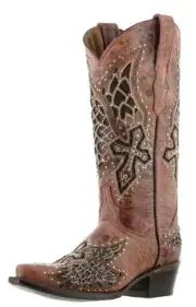 Womens Western Rodeo Boots Red Leather Cross Wings Studded Snip Size 5, 5.5